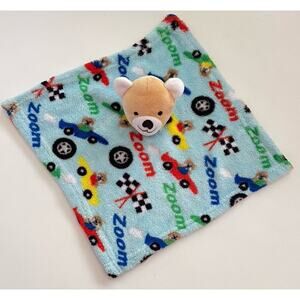 Zoom Race Cars Teddy Bear Lovey Kidgets Plush Flags Blue Security Blanket GUC